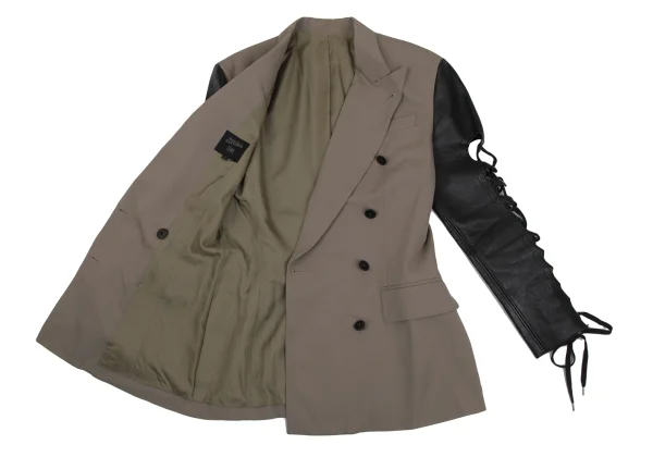 Jean Paul GAULTIER FEMME Cow Leather Lace-up Sleeve Switching Jacket K-171401_014