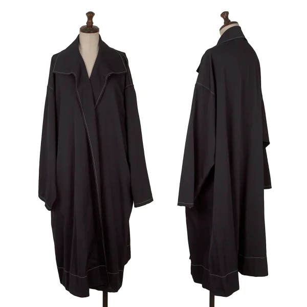 Y's Wool Gabardine White Stitch Buttonless Coat Navy S-M K-171408_001