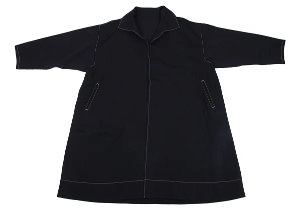 Y's Wool Gabardine White Stitch Buttonless Coat K-171408_002
