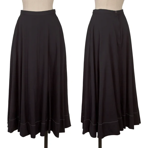 Y's Wool Gabardine White Stitch Skirt Navy S-M K-171409_001