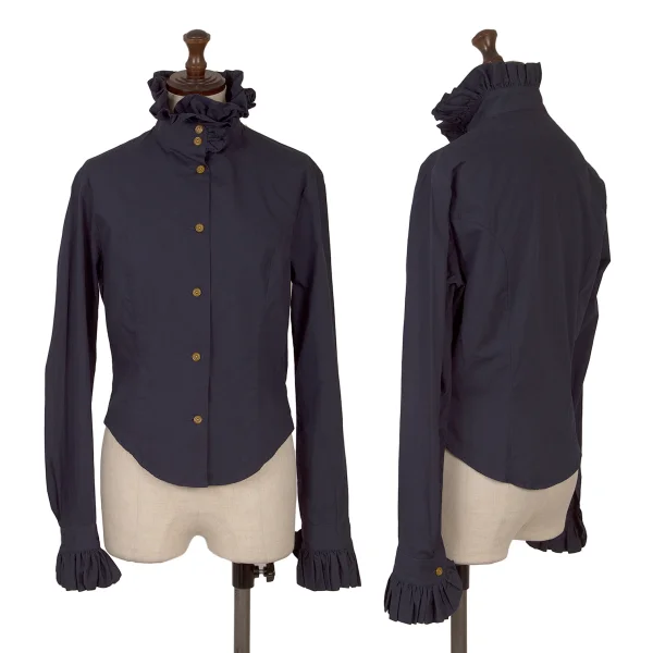Vivienne Westwood Cotton Frill Neck Blouse Navy S-M K-171410_001