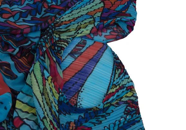 PLEATS PLEASE Pleated Colorful Botanical Print Poncho K-171411_006