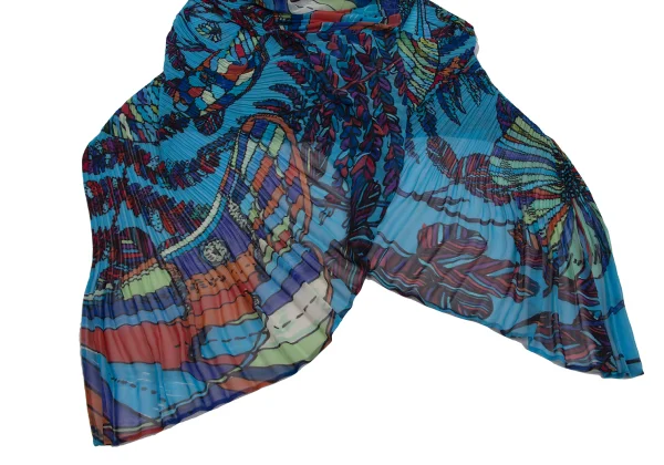 PLEATS PLEASE Pleated Colorful Botanical Print Poncho K-171411_007