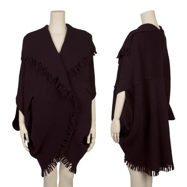 JURGEN LEHL Wool Fringe Knit Poncho Bordeaux M K-171426_001