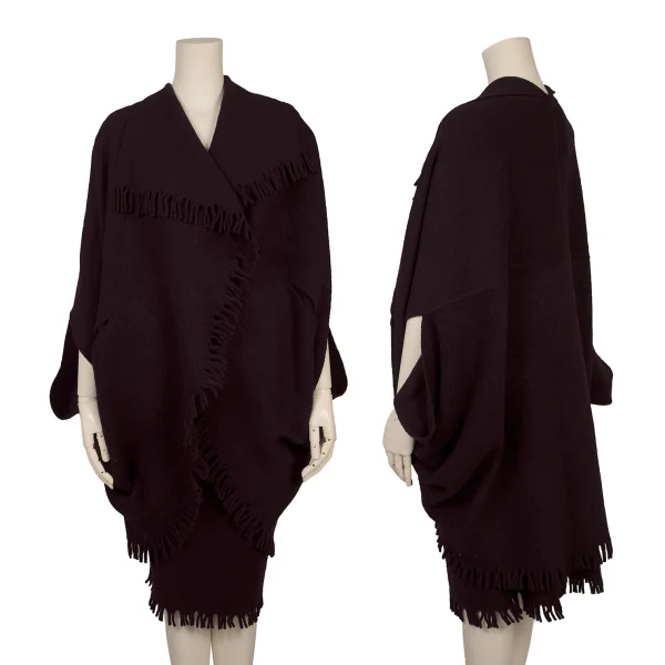 JURGEN LEHL Wool Fringe Knit Poncho & Skirt Bordeaux M K-171428_001