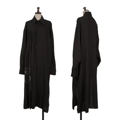 Yohji Yamamoto FEMME Pleats Switching Graphic Print Long Shirt