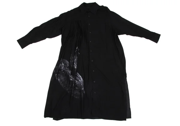 Yohji Yamamoto FEMME Pleats Switching Graphic Print Long Shirt K-171437_002