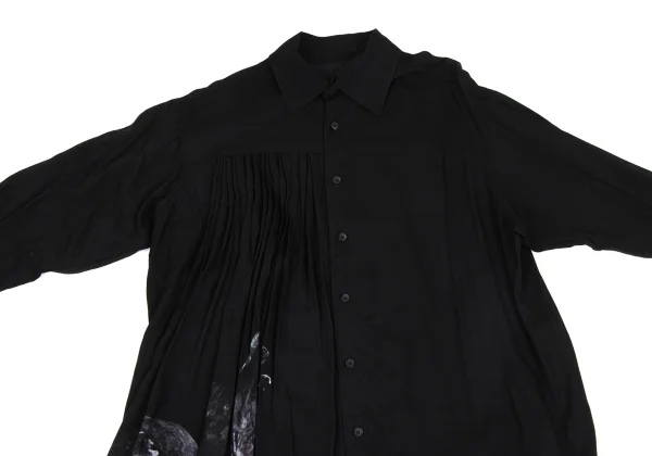 Yohji Yamamoto FEMME Pleats Switching Graphic Print Long Shirt K-171437_003