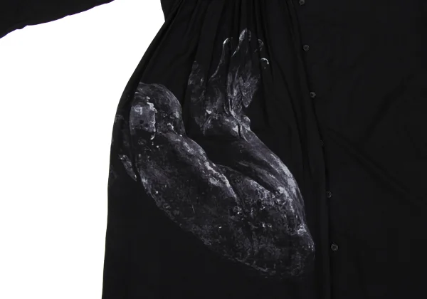 Yohji Yamamoto FEMME Pleats Switching Graphic Print Long Shirt K-171437_011