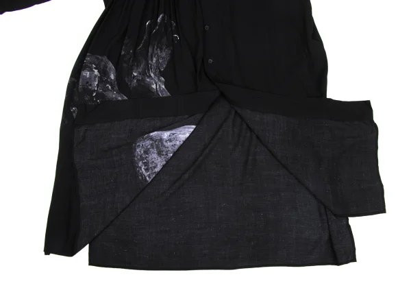 Yohji Yamamoto FEMME Pleats Switching Graphic Print Long Shirt K-171437_012