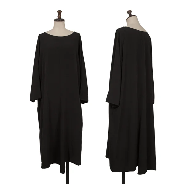 Yohji Yamamoto FEMME Crepe de Chine Short Sleeve Dress Black 1 K-171439_001