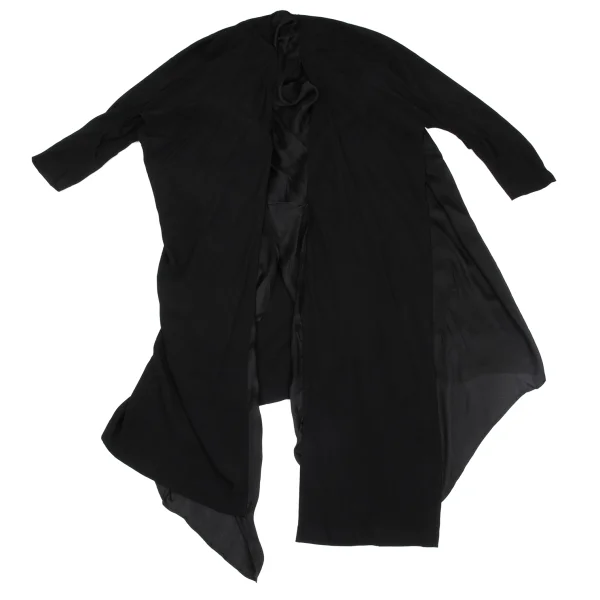 Open Design Switching Different Materials Buttonless Coat K-171441_002