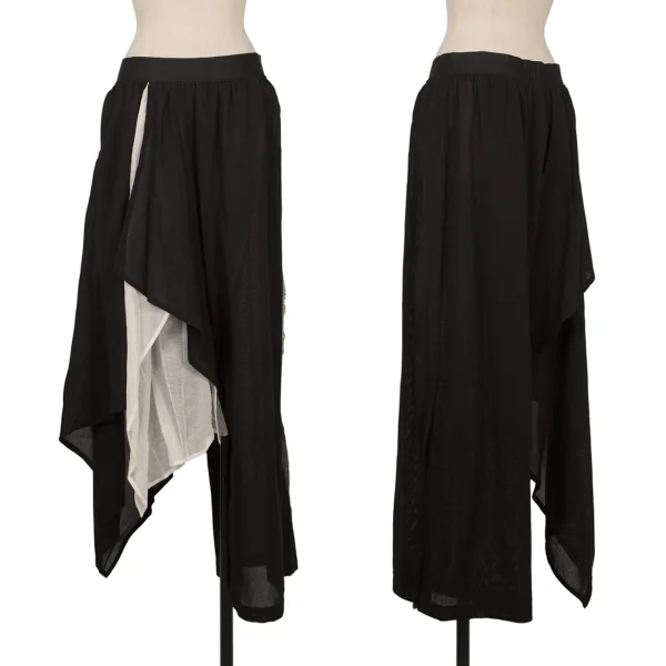 Yohji Yamamoto FEMME Side Cutting Asymmetrical Drape Pants Black,White 2 K-171447_001