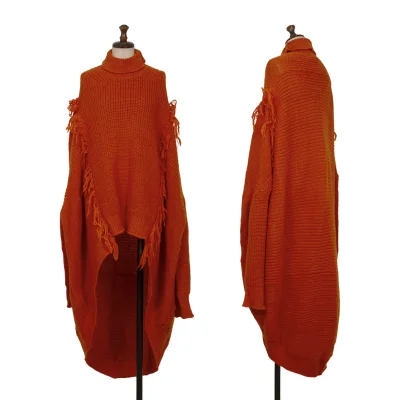 REGULATION yohji yamamoto Wool Fringe Back Long High Neck Knit Sweater