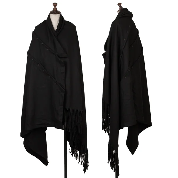 REGULATION yohji yamamoto Button Design Fringe Cape Black 4 K-171453_001