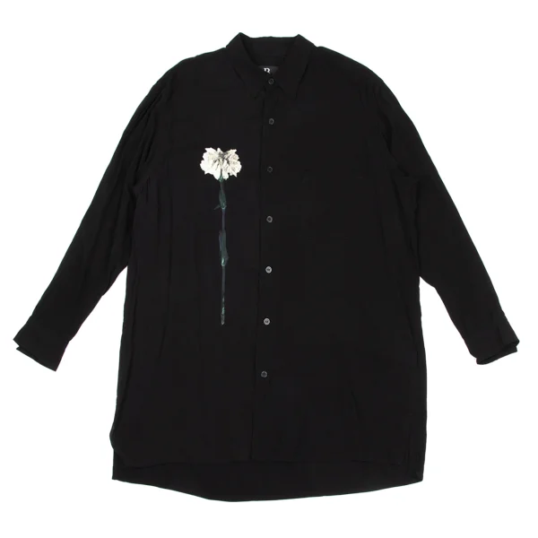 B Yohji Yamamoto Floral Printed Rayon Shirt Black 2 K-171455_001