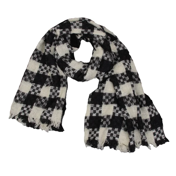Yohji Yamamoto FEMME Wool Blend Checker Stole White,Black  K-171462_001