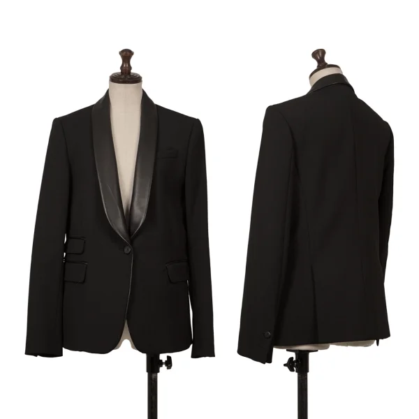 Neil Barrett Leather Shawl Collar Wool Jacket Black 40 K-171481_001