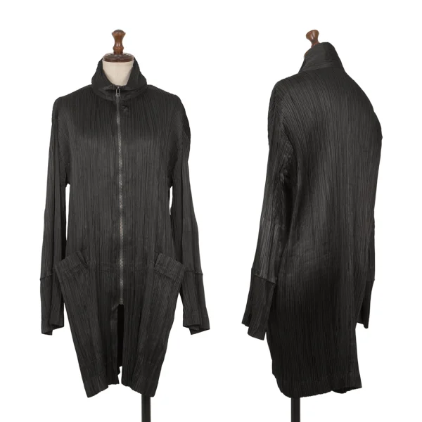 ISSEY MIYAKE Pleated Zip-Up Jacket Black M K-171486_001