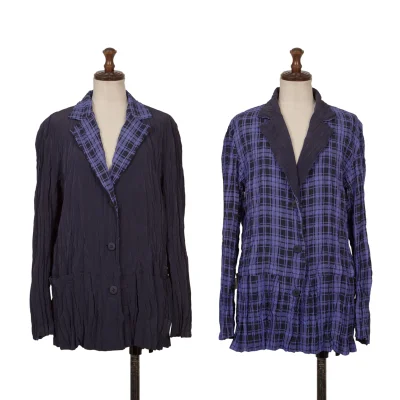 ISSEY MIYAKE Lining Checked Twist Pleats Reversible Jacket