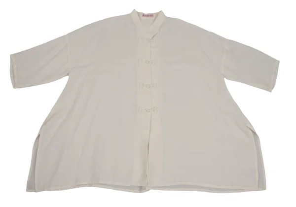HIROKO BIS Poly Linen Wide Silhouette Chinese Short Sleeve Shirt K-171499_002