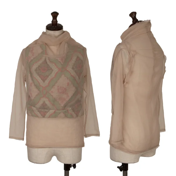 COMME des GARCONS Native Pattern Fleece Layered Mesh Top Beige,,Green,Red S K-171529_001