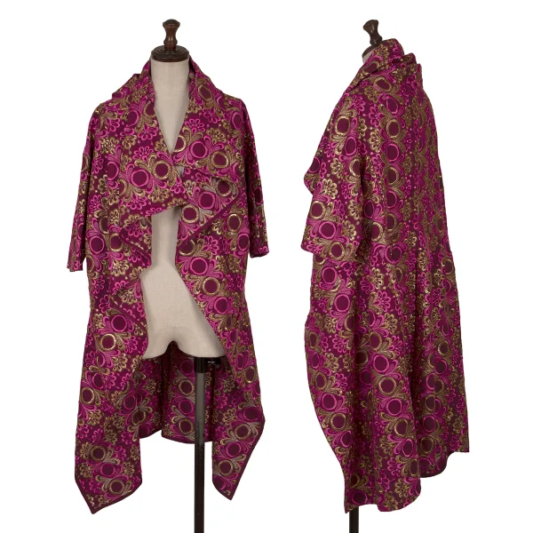 COMME des GARCONS Embroidery Lace Drape Buttonless 3/4 Sleeve Coat Pink,Gold S K-171532_001