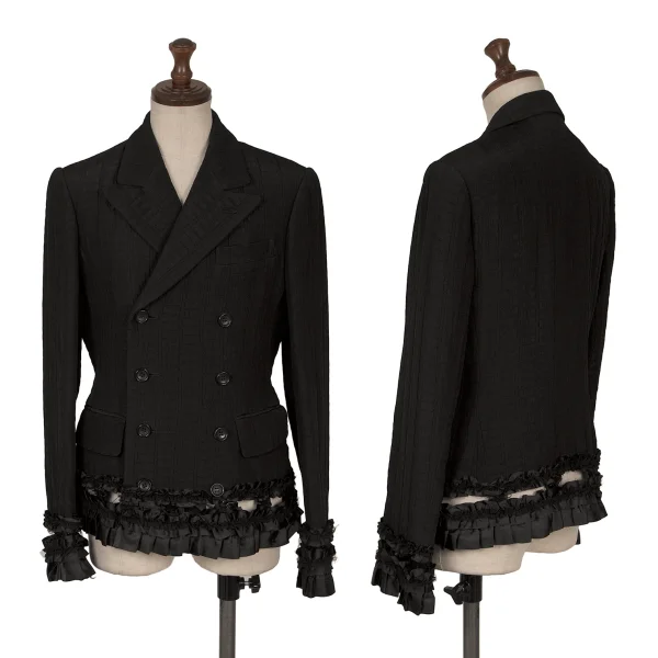 COMME des GARCONS Hem Frill Tape Embellished Jacquard Double Jacket Black SS K-171535_001