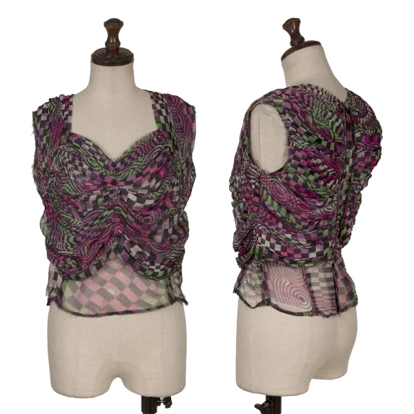 COMME des GARCONS Geometric Pattern Gather Switching Sleeveless Blouse Multi-Color S K-171545_001