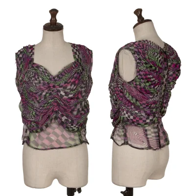 COMME des GARCONS Geometric Pattern Gather Switching Sleeveless Blouse
