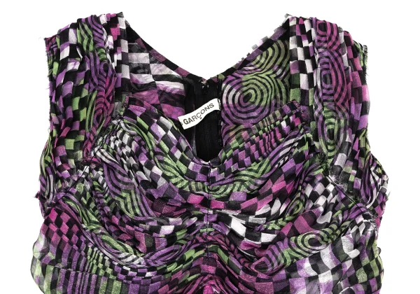 COMME des GARCONS Geometric Pattern Gather Switching Sleeveless Blouse K-171545_003