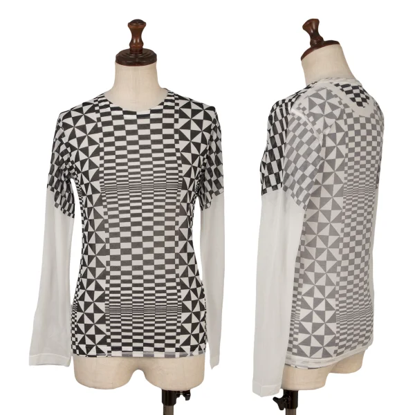 COMME des GARCONS Checker Print Sheer T Shirt Black,White XS-S K-171550_001