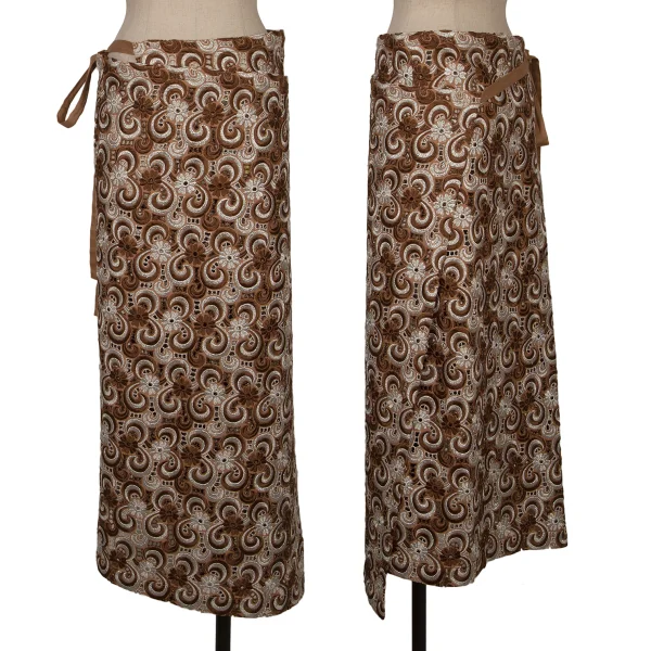 COMME des GARCONS Glitter Floral Embroidery Lace Wrap Skirt Brown,Silver M K-171553_001