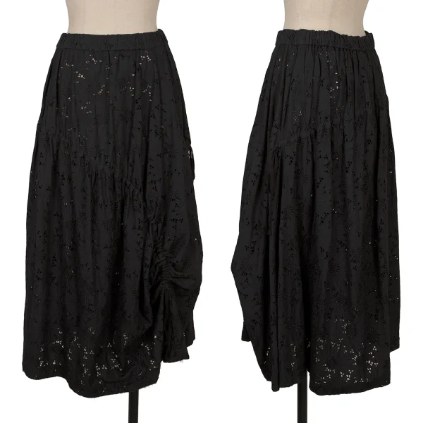 COMME des GARCONS Floral Embroidery Lace String Gather Skirt Black S-M K-171558_001