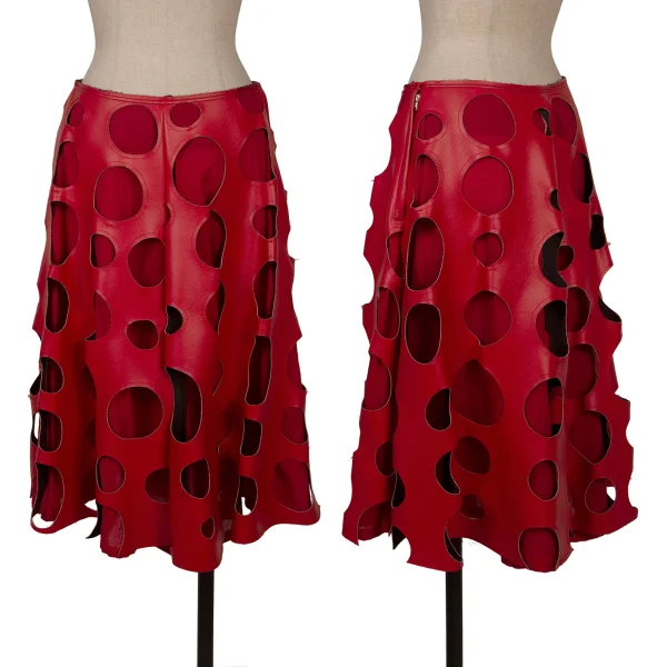 COMME des GARCONS Punching Synthetic Leather Skirt Red XS K-171561_001