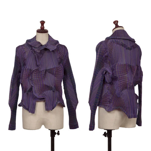 ISSEY MIYAKE 3D Steam Stretch Pleated Stripe Jacket Purple 2 K-171578_001