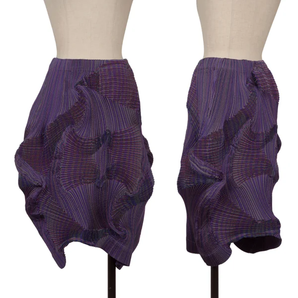 ISSEY MIYAKE 3D Steam Stretch Pleated Stripe Skirt Purple 2 K-171579_001