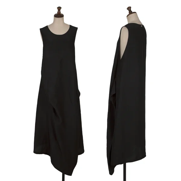 Y's Linen Silk Drape Design Sleeveless Dress Black 3 K-171587_001