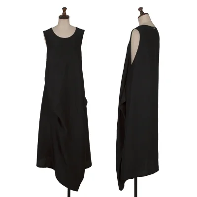 Y's Linen Silk Drape Design Sleeveless Dress