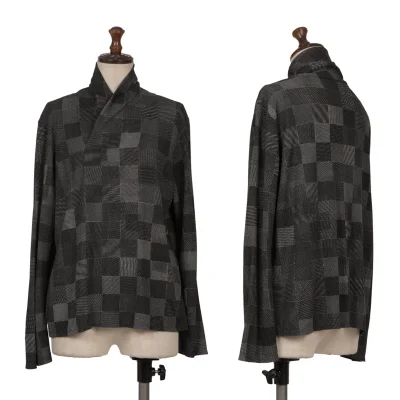 JURGEN LEHL Silk Shawl Collar Block Check Top