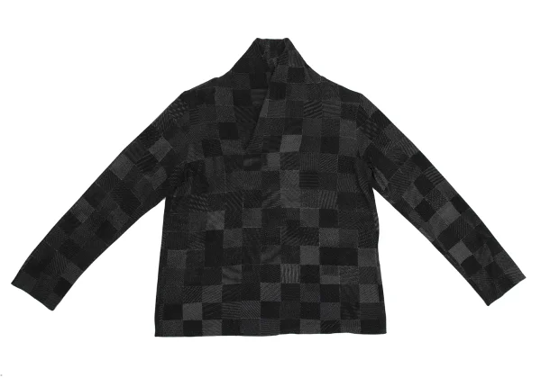 JURGEN LEHL Silk Shawl Collar Block Check Top K-171594_002