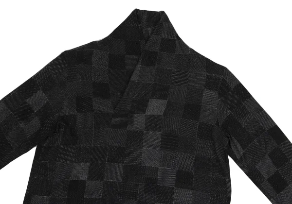 JURGEN LEHL Silk Shawl Collar Block Check Top K-171594_003