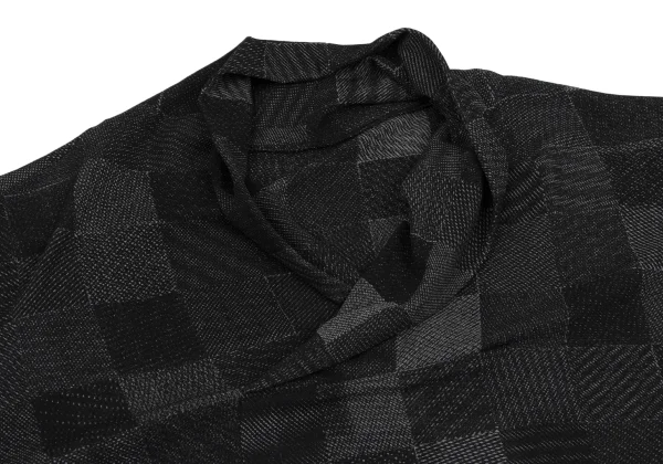 JURGEN LEHL Silk Shawl Collar Block Check Top K-171594_005
