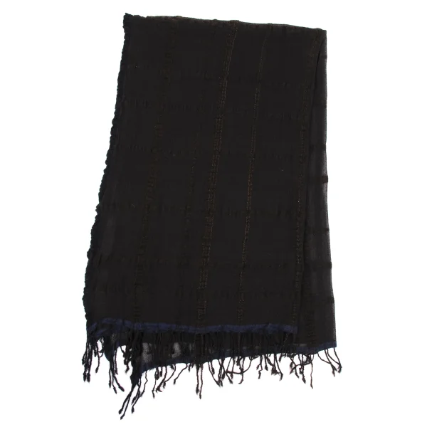 Unbranded  Check Weave Sheer Fringe Stole Brown F K-171601_001