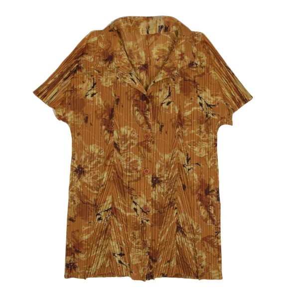PLEATS PLEASE Floral Print Open-collar Short Sleeve Blouse K-171611_002