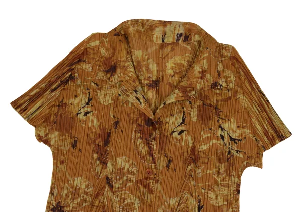 PLEATS PLEASE Floral Print Open-collar Short Sleeve Blouse K-171611_003