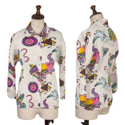PLEATS PLEASE Drawing Print Round-collar Blouse