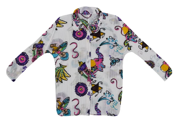 PLEATS PLEASE Drawing Print Round-collar Blouse K-171612_002
