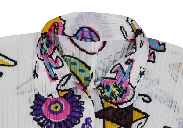 PLEATS PLEASE Drawing Print Round-collar Blouse K-171612_003