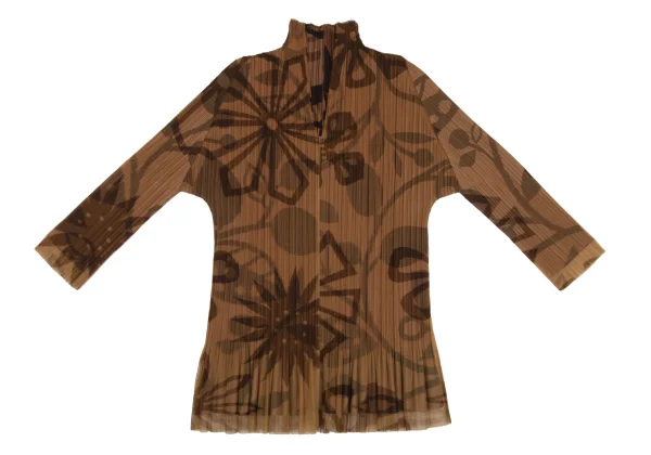 PLEATS PLEASE Mesh Layered Floral Print Skipper Top K-171613_002